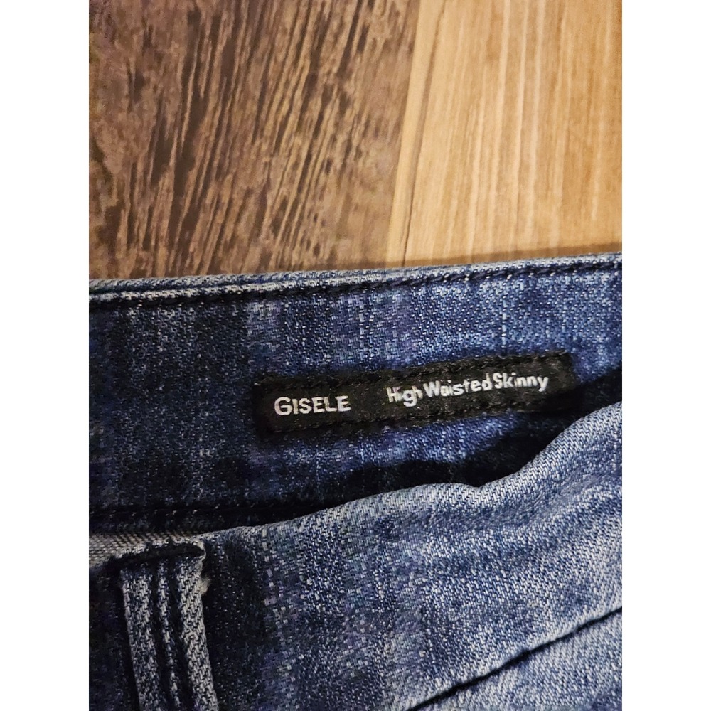 Dear John Gisele High Waisted Skinny Jeans Blue Distressed Raw Hem Size 26 - Picture 4 of 7